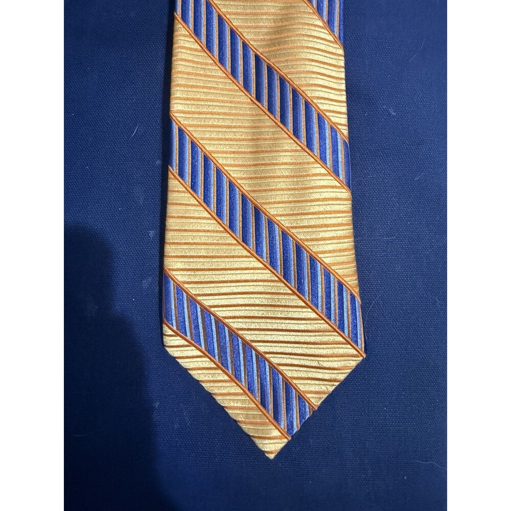 Michael Kors 100% Silk Necktie Geometric Orange And Blue